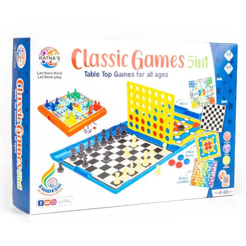 Ratnas Classic Games: 5-in-1 – Multi-Game Board Game Set