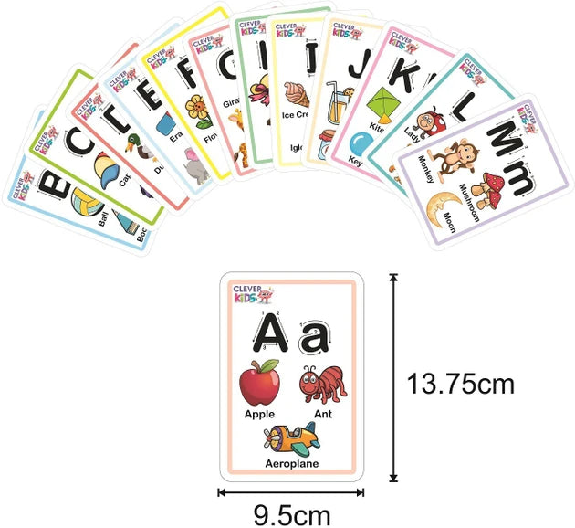 Clever kids by  Ratna Clever Kids Pack of 4 Flash Cards I Alphabet, Numbers, Fruits & Animals