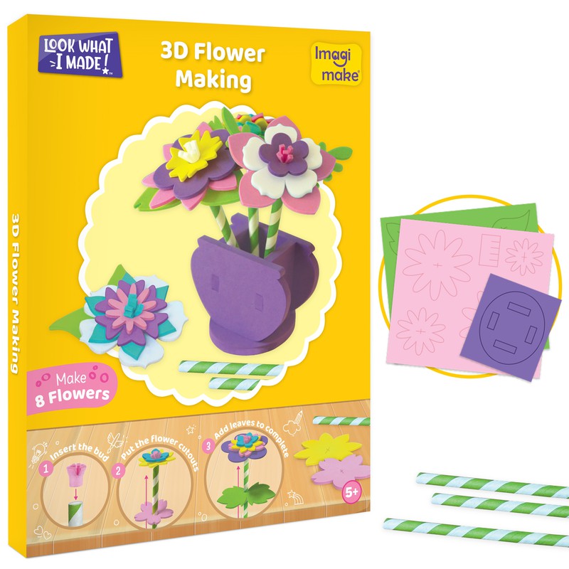 3 in 1 Awesome Craft Kit | Stamp Art, Friendship Band, 3D Flower Making (4-8 Years)