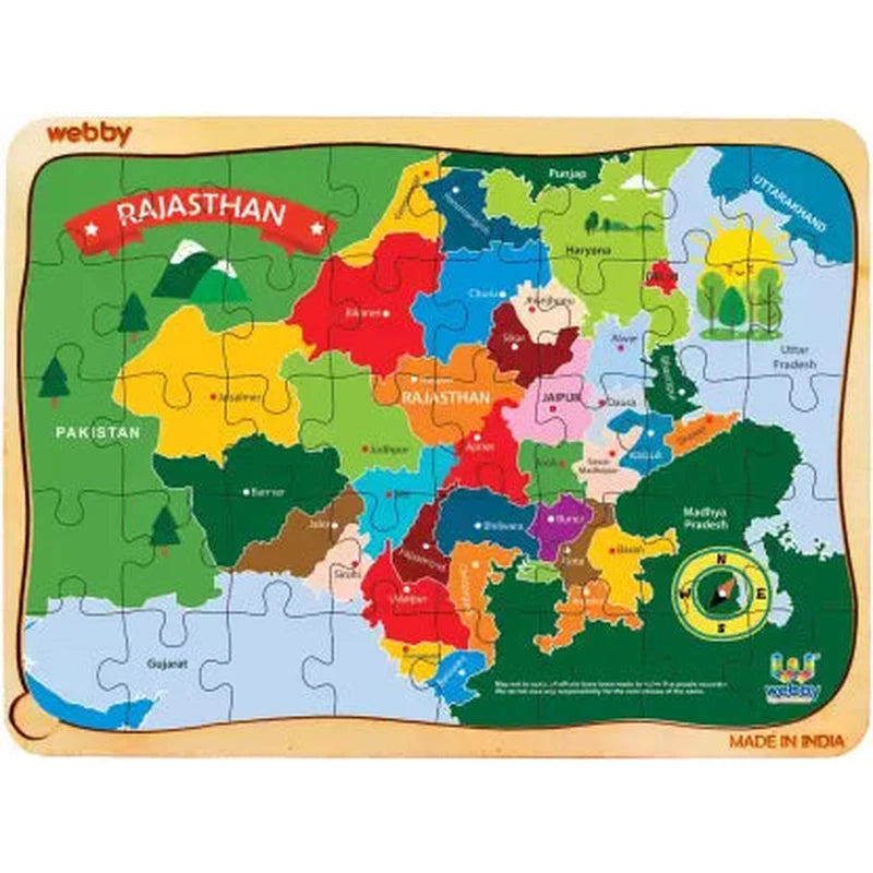 Rajasthan Map Wooden Jigsaw Puzzle, 40pcs