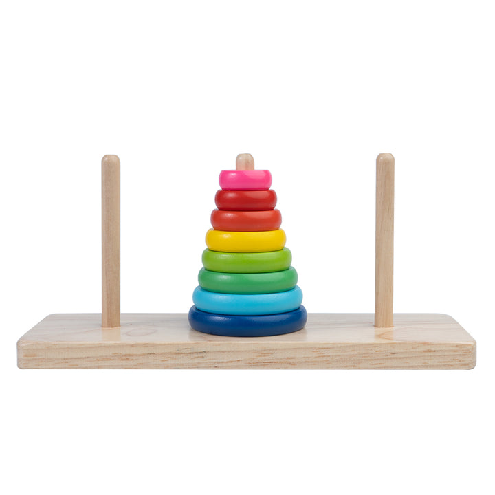 Wooden Rainbow Tower | Tower of Hanoi | Premium 8 Rings Multicolor Stacking Puzzle Toy for Kids, Children & Adults | Challenging Brain Teaser Development Early Educational Learning Game