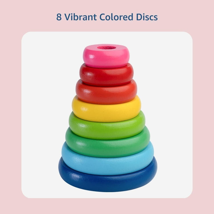 Wooden Rainbow Tower | Tower of Hanoi | Premium 8 Rings Multicolor Stacking Puzzle Toy for Kids, Children & Adults | Challenging Brain Teaser Development Early Educational Learning Game