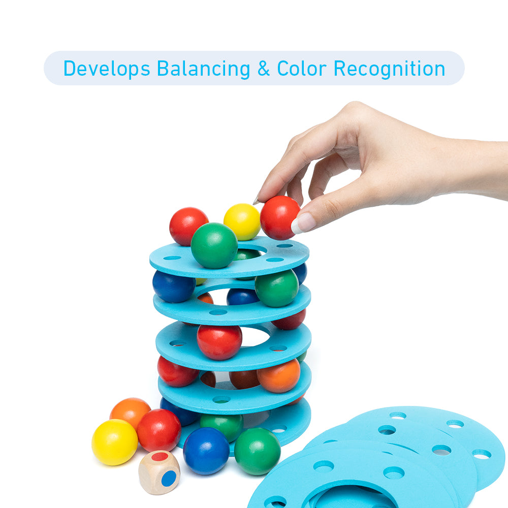 Rainbow Balls Tower | Wooden Balancing Stacking Tumbling Fun Party Game Toy | For Kids and Adults (Multicolor)