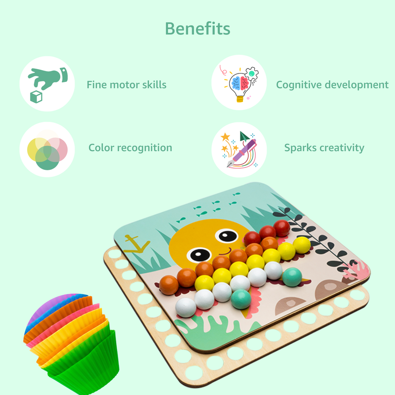 Beads on the Board Puzzle | Color Matching & Sorting Hand Brain Training | Creative & Recreational Learning Wooden Game for Children Kids Boys & Girls Ages 3 Years & Up