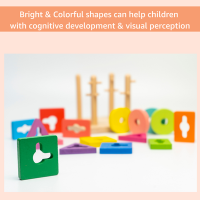 Shape Sort & Stack Puzzle | Wooden Peg Board Shapes Colors Geometric Pattern Recognition Game | Early Education Preschool Montessori Learning & Development Toy for Kids Children Toddlers Boys Girls