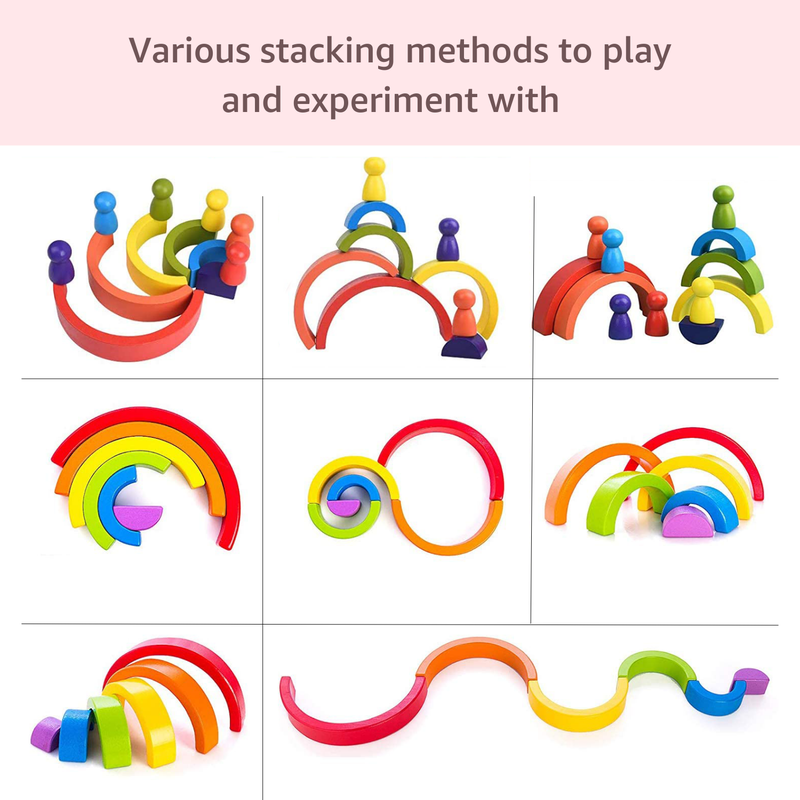 Wooden Rainbow Stacker (Mini) | Stacking & Nesting game| Creative Color Shape Matching Preschool Activity Toy for Kids Children Boys Girls