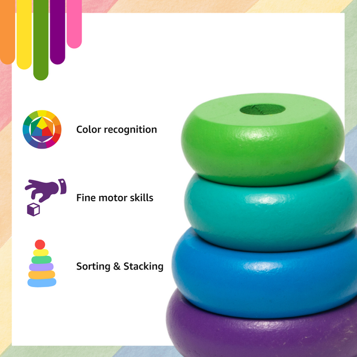 Wooden Rings Stacking Tower | 7 Rings Multicolor Stacking Puzzle Toy for Kids & Children | Early Educational & Development Learning Game