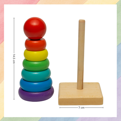 Wooden Rings Stacking Tower | 7 Rings Multicolor Stacking Puzzle Toy for Kids & Children | Early Educational & Development Learning Game