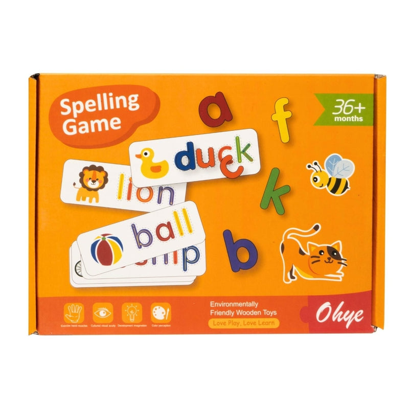 Spelling Game | Learn to Spell with Wooden Alphabet Blocks and Flash Cards | Early Educational Preschool Interactive Learning Activity Game Toy for Kids Children Boys & Girls
