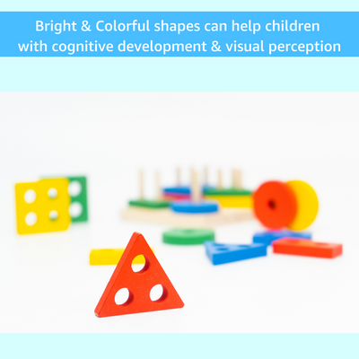 Wooden Column Stacking Blocks | Wooden Peg Board Shapes Colors Geometric Pattern Recognition | Shape Sorter Puzzles for Children| Early Education Preschool Montessori Learning & Development Toy for Kids Toddlers Boys Girls