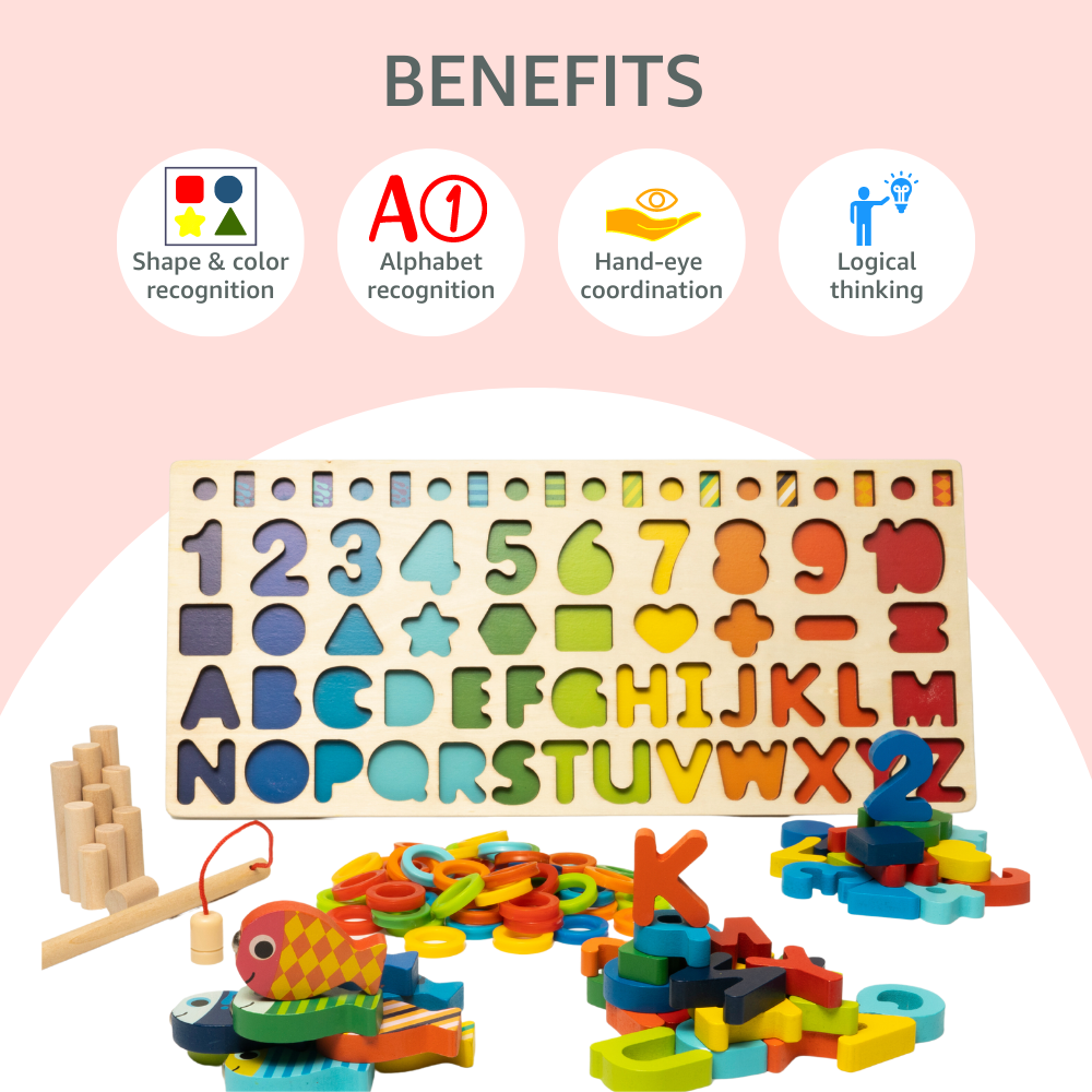6-in-1 Multifunctional Learning Board Puzzle | Wooden Board Game Kit | STEM Multiplayer Table game for Kids Children Boys Girls
