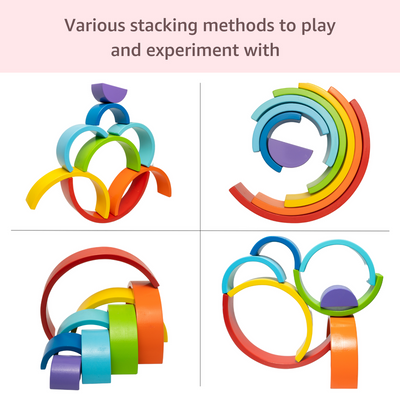 Wooden Rainbow Stacker | Stacking & Nesting Game | Creative Color Shape Matching Preschool Activity for Children Kids Boys Girls