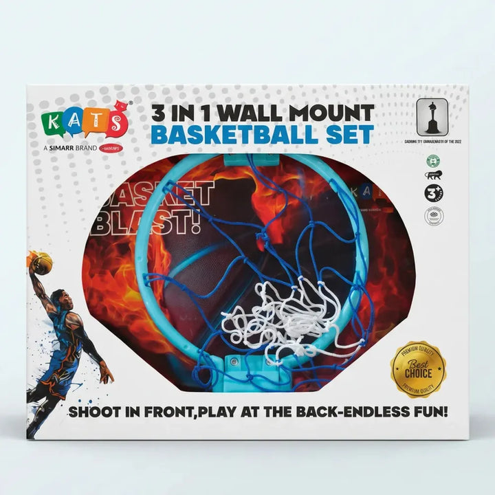 SIMARR Kats 3-in-1 Wall Mount Basketball Set | Indoor Basketball Hoop with Ball & Accessories