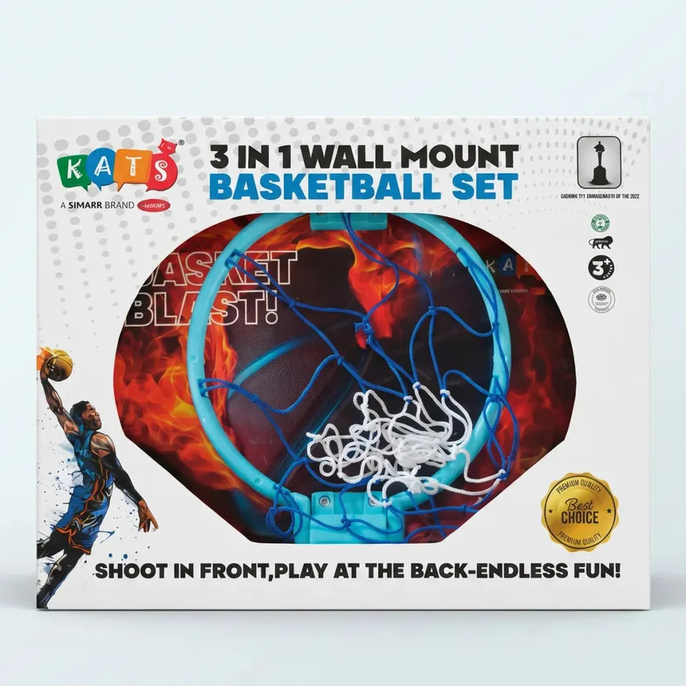 SIMARR Kats 3-in-1 Wall Mount Basketball Set | Indoor Basketball Hoop with Ball & Accessories
