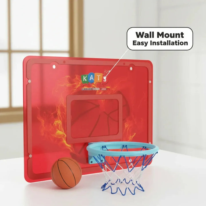 SIMARR Kats 3-in-1 Wall Mount Basketball Set | Indoor Basketball Hoop with Ball & Accessories