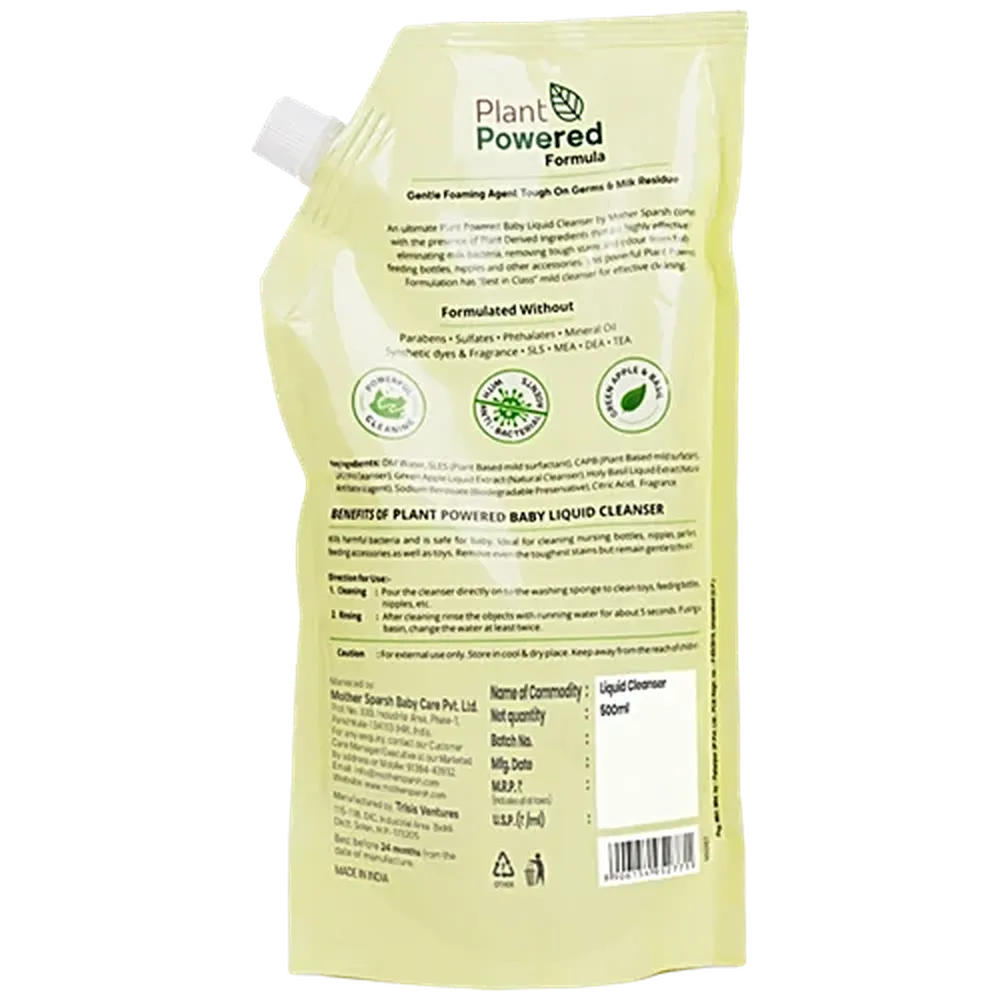 Mother Sparsh Plant Powered Natural Baby Liquid Cleanser | Refill Pack - 500 ml