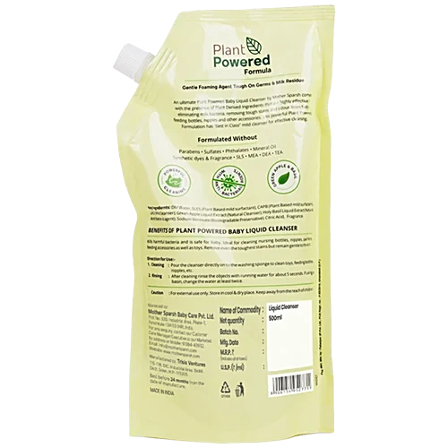 Mother Sparsh Plant Powered Natural Baby Liquid Cleanser | Refill Pack - 500 ml