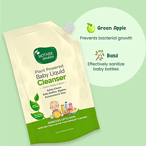 Mother Sparsh Plant Powered Natural Baby Liquid Cleanser | Refill Pack - 500 ml
