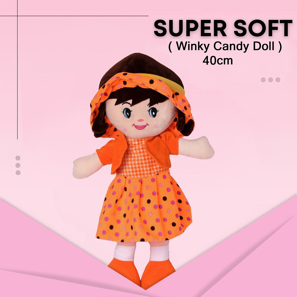 Orange Super Soft Stuffed Huggable Girl Winky Doll | Washable - Height 40 cm