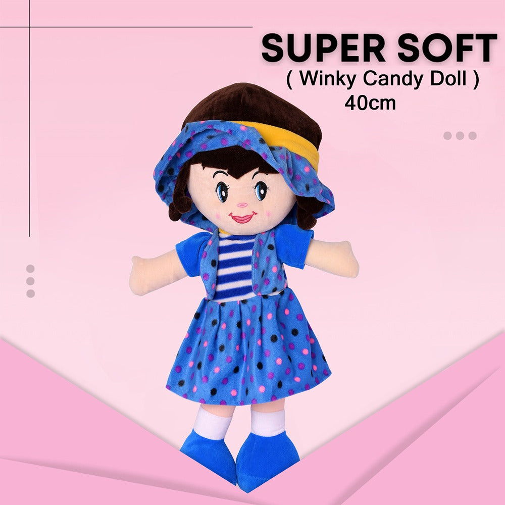 Blue Super Soft Stuffed Huggable Girl Winky Doll | Washable - Height 40 cm