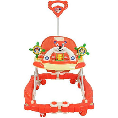 Baby Musical Rocking Walker - Foldable & Height Adjustable With Parental Handle (Red)