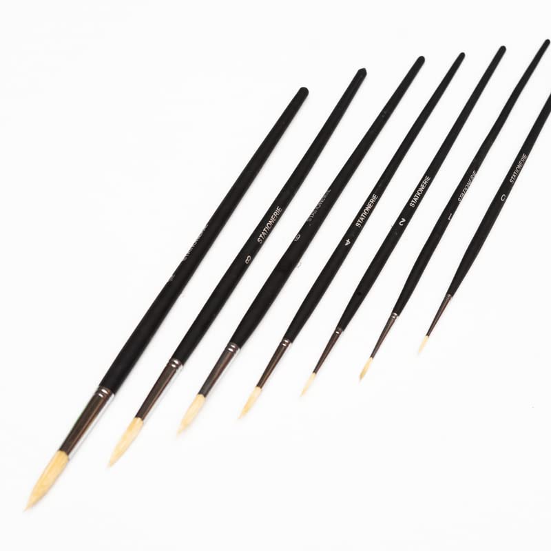 Set of 7 Round Painting Brush | Watercolor Hogg Brush Set for Artists with Brush Holder | Black