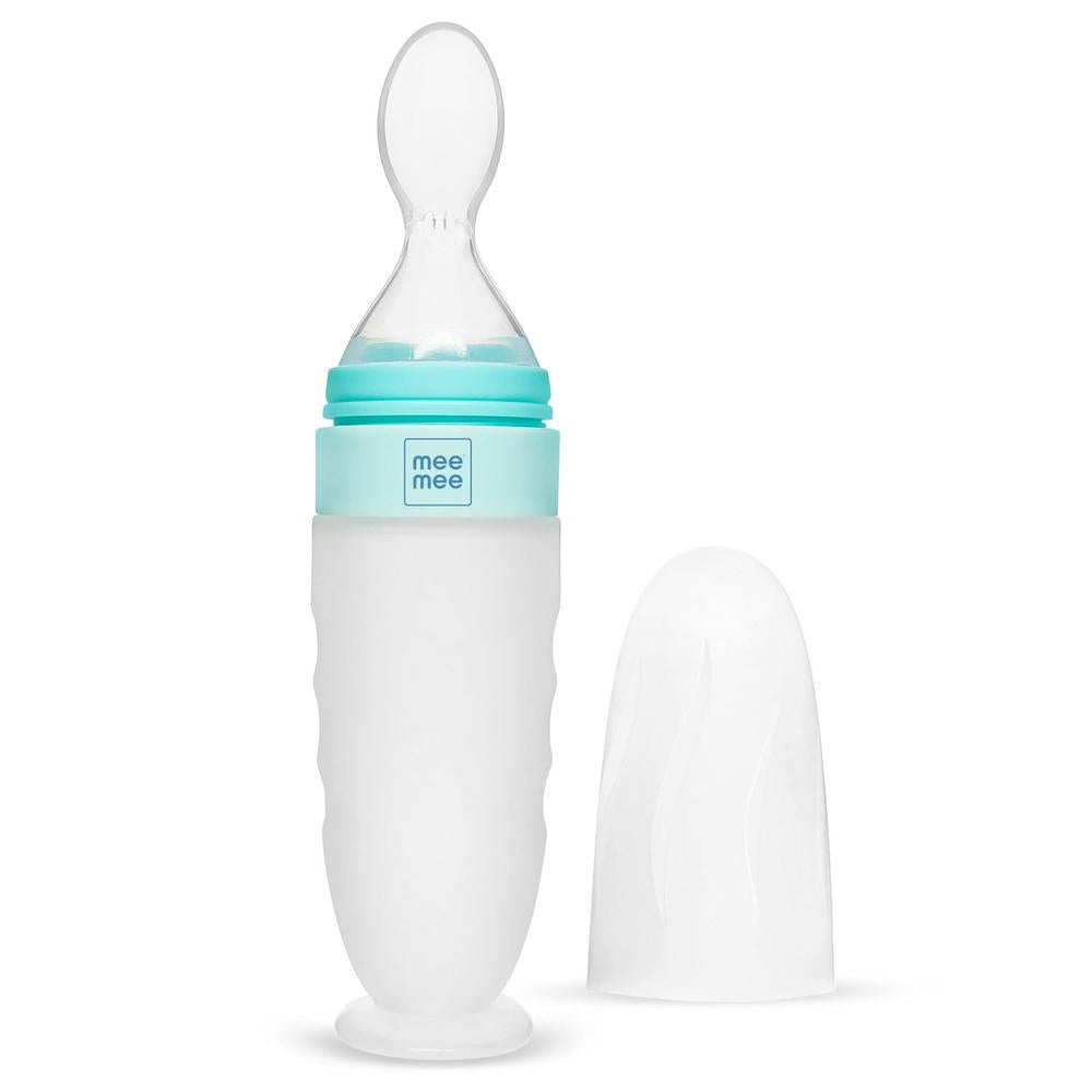 Mee Mee Squeezy Silicone Mini Meal Spoon Food Feeder  with Standing & Suction Base | Easy Grip & Bite Resistant