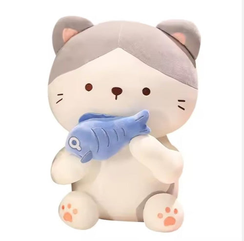 CuddleNest Adorable and Safe Fish Cat Plush Toy for Children - Grey