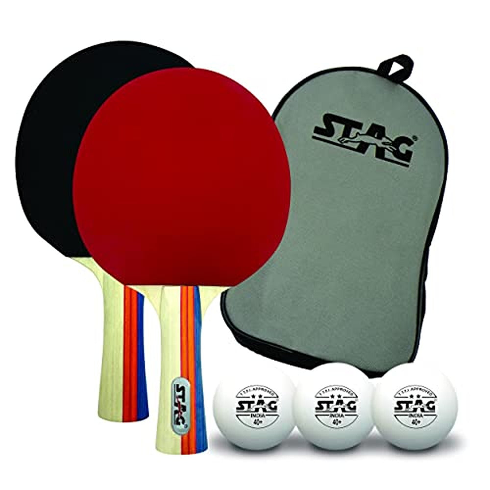 STAG ICONIC Tournament Professional Table Tennis Playset, 2 Racquets & 3 Balls (White)