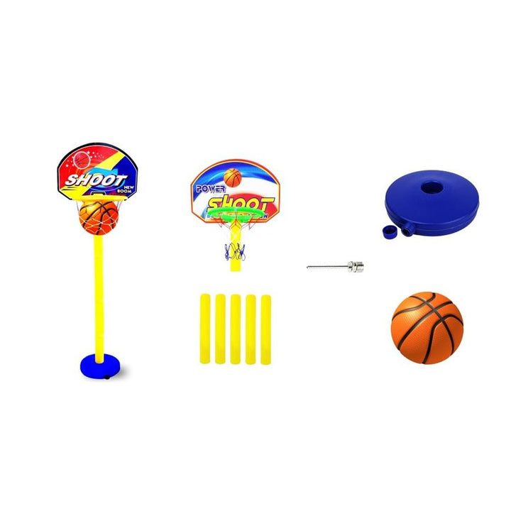 Shoot Basket Ball kit (1 basketball, 5 adjustable pipe, 1 basketball net, 1 round base stand , 1 Air Nozzle)