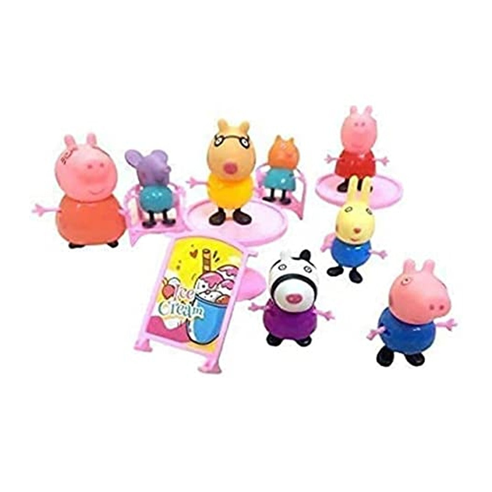 Happy Pig Family and Friends Tea Party Picnic Set with Castle (Multicolor) - Set of 9 Figures