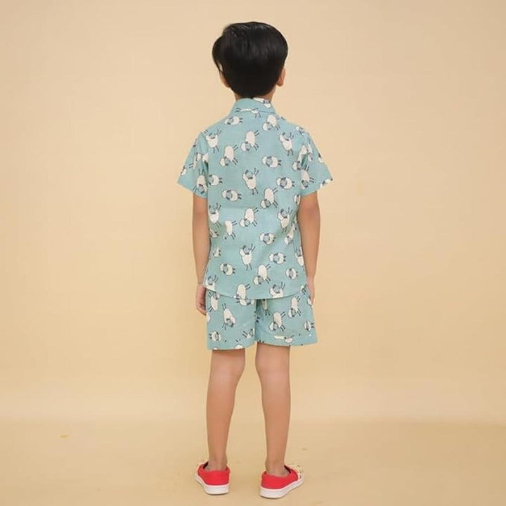 Little Ginnie Half Sleeve Shirt & Shorts for Kids | Coord Set | Animal Print - Blue
