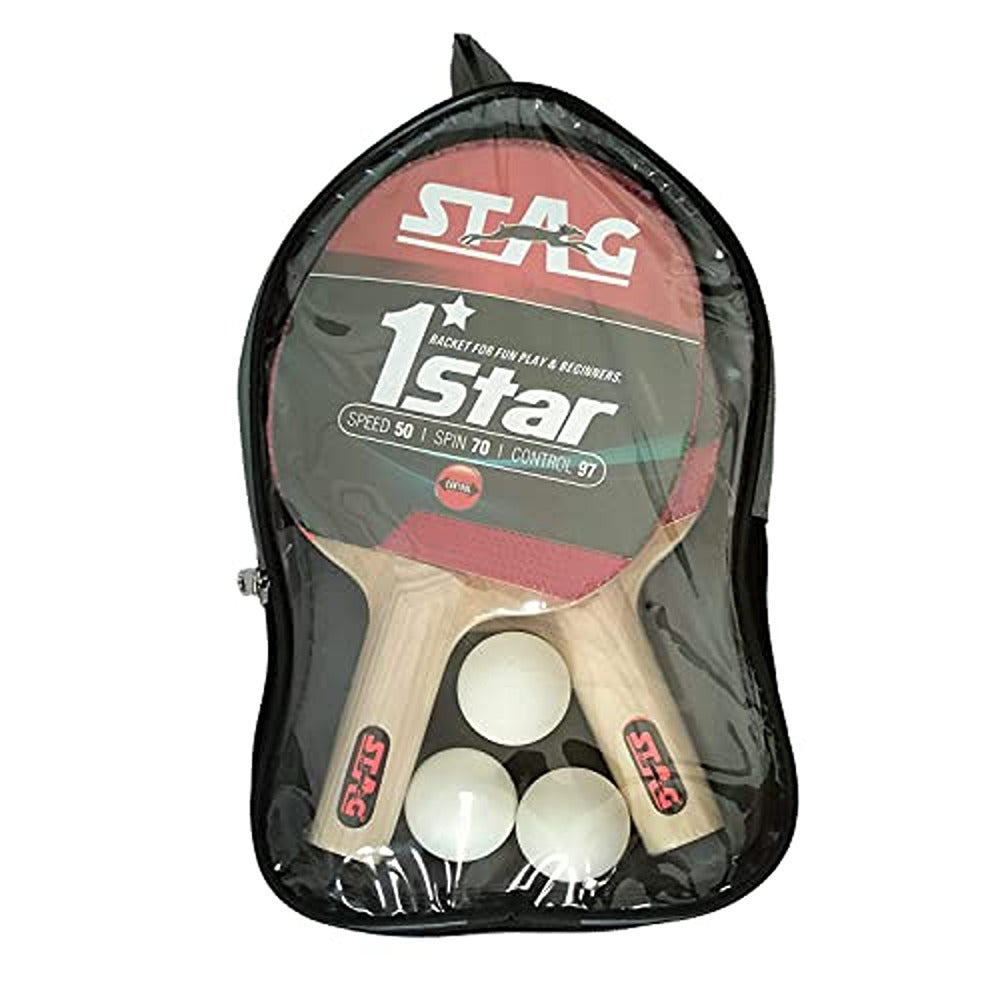 STAG ICONIC 1 Star Table Tennis Playset, 2 Racquets & 3 Balls (White)