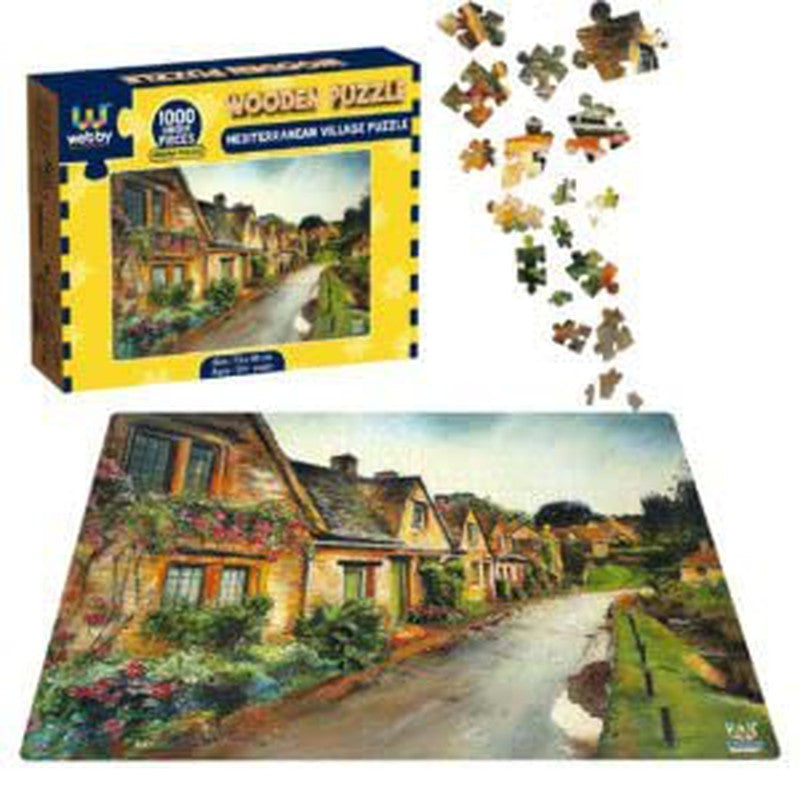 Wooden Mediterranean Village Jigsaw Puzzle, 1000 Pieces, Multicolor