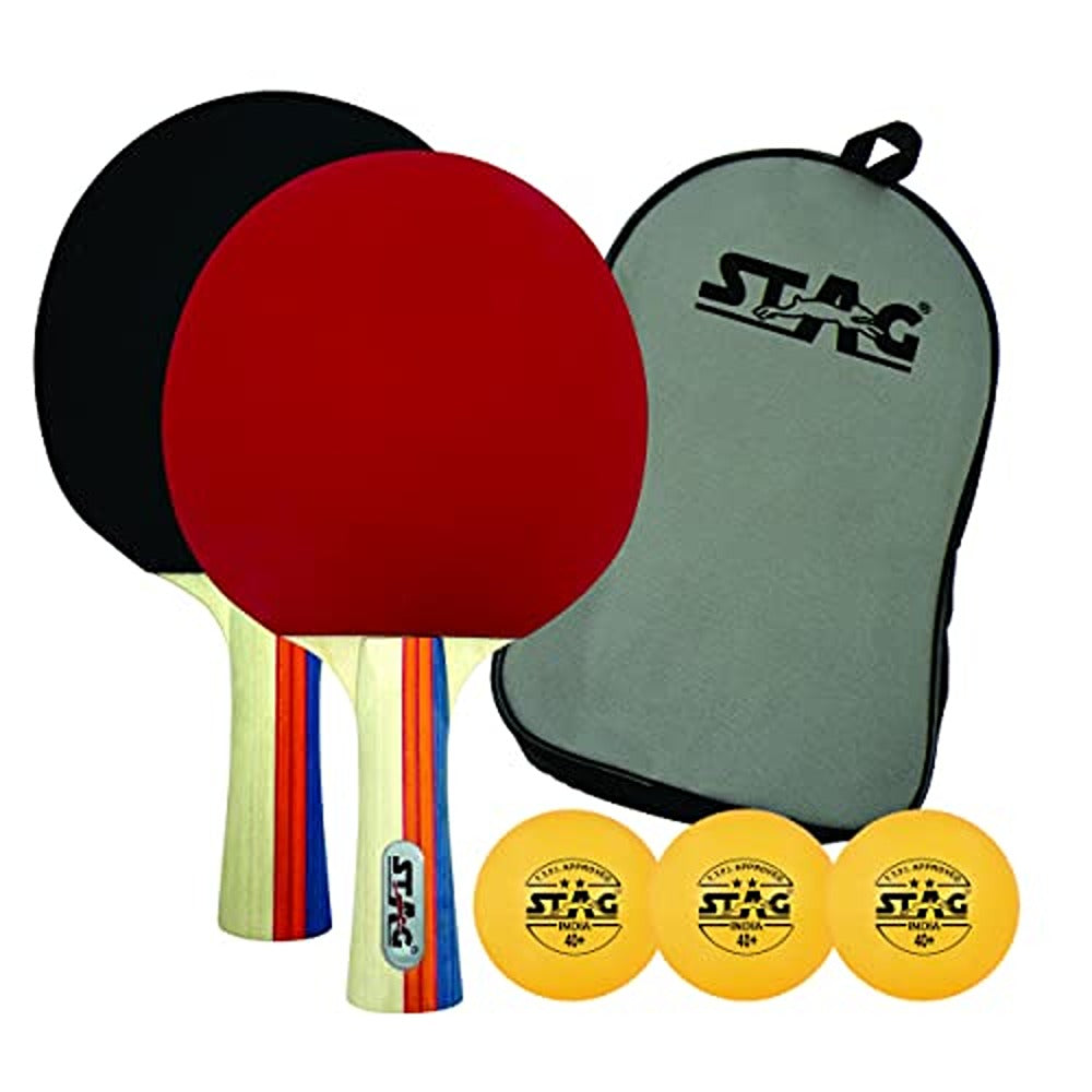 STAG ICONIC Tournament Professional Table Tennis Playset, 2 Racquets & 3 Balls (Orange)