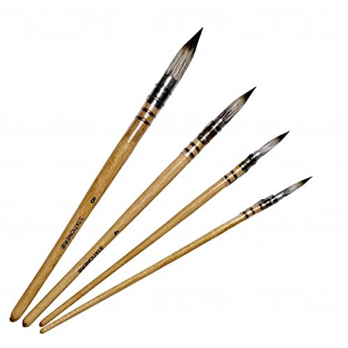 Set of 4 Synthetic Vegan Paint Brushes | Handmade Quill, Mop, Wash | Wood |Yellow | Standard