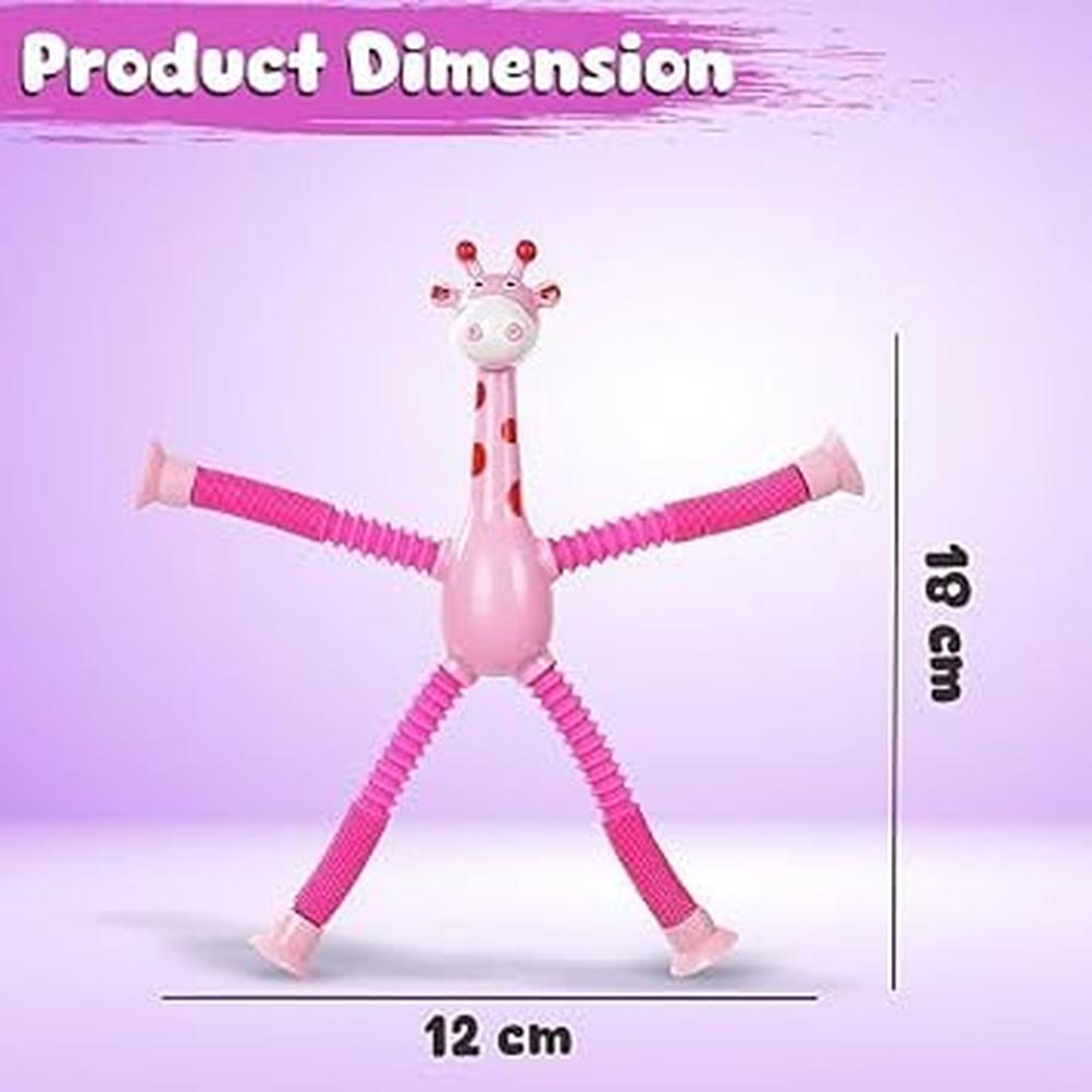 Suction Cup Giraffe Pop Tubes | Stretchable Sensory Toys for Kids | Fidget & Fine Motor Play - Pack of 2