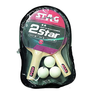 STAG ICONIC 2 Star Table Tennis Playset, 2 Racquets & 3 Balls (White)