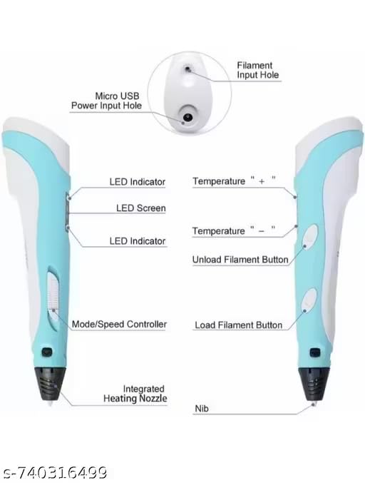 3D Printing Pen with USB Cable | 0.7mm Nozzle Diameter, 1.75mm Plastic Feeding, ABS/PLA Paints | Assorted Colors