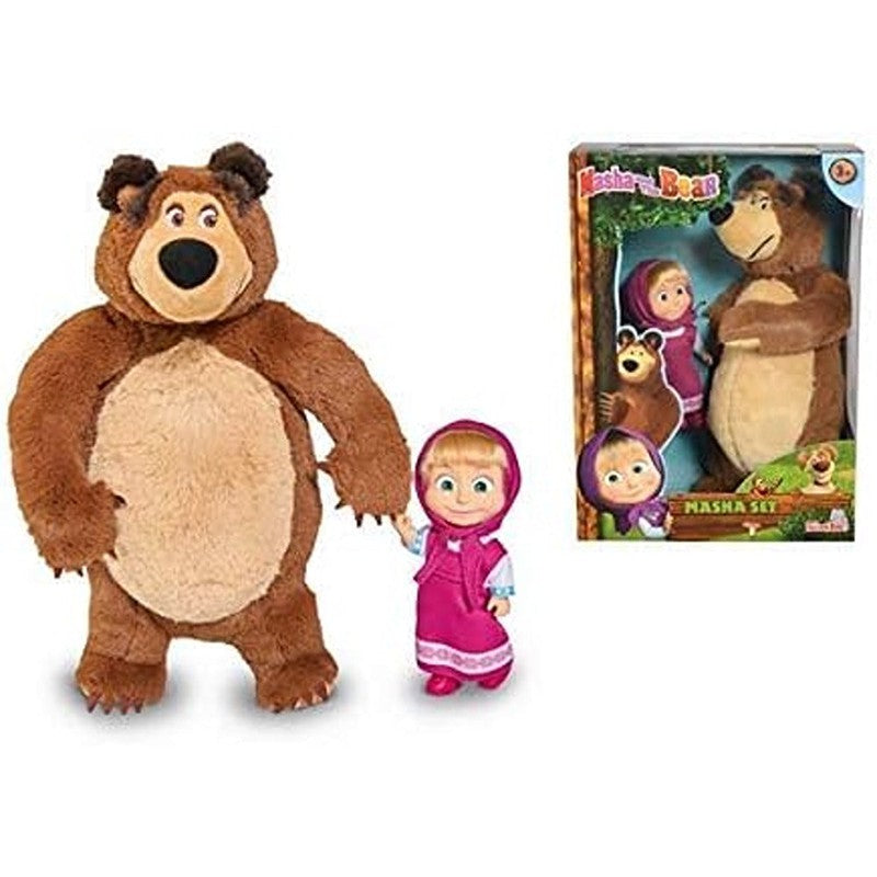 Licensed Masha and Bear Plush Bear and Doll Set (Small)