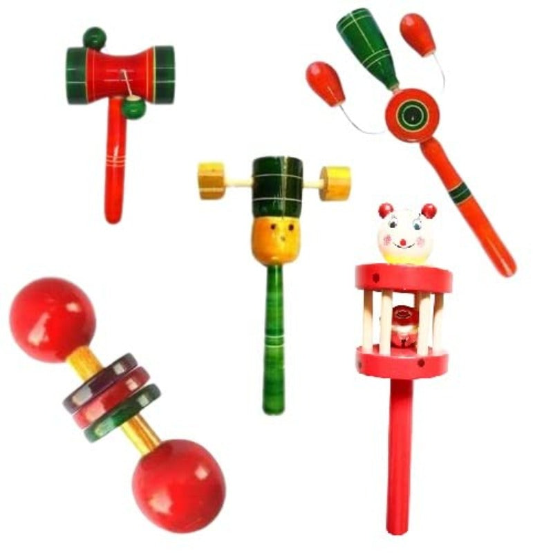 Wooden Rattles Toys for Baby/New-Born Infant Kids (Set of 5 pcs)