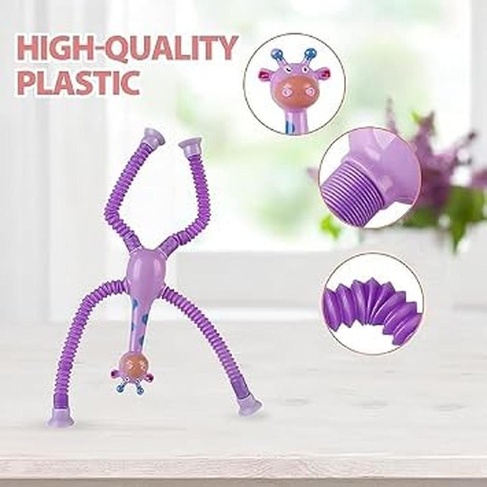 Suction Cup Giraffe Pop Tubes | Stretchable Sensory Toys for Kids | Fidget & Fine Motor Play - Pack of 2