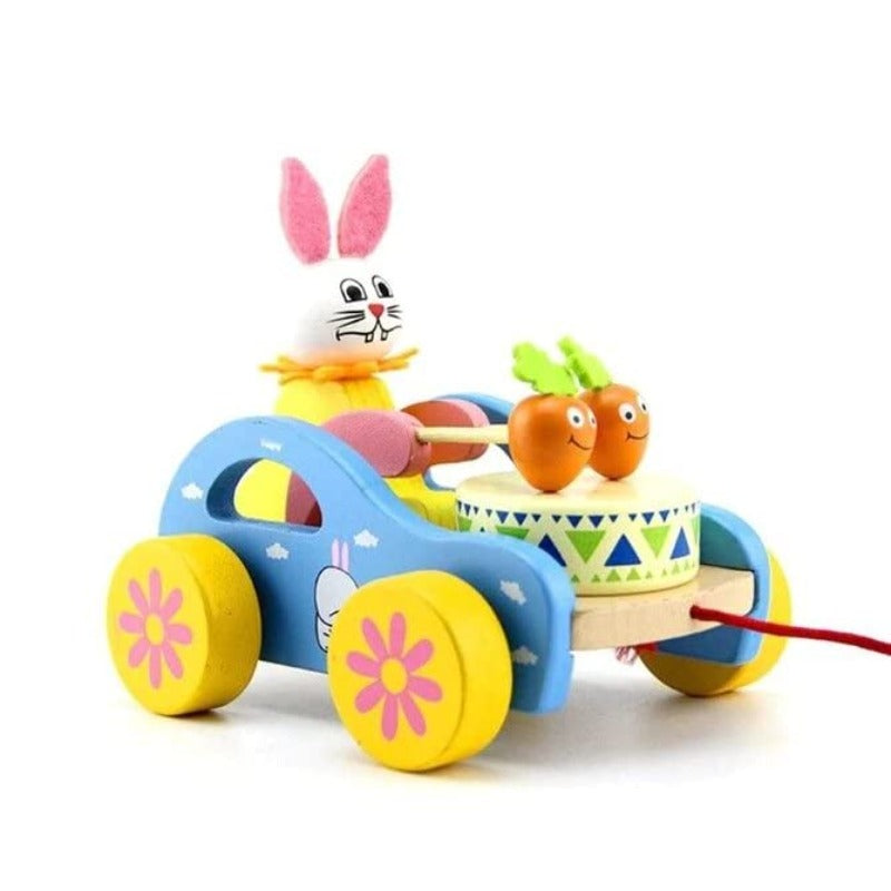 Wooden Drum Musical Pull Along Toy | Baby Early Walking Pull Toy (Rabbit)