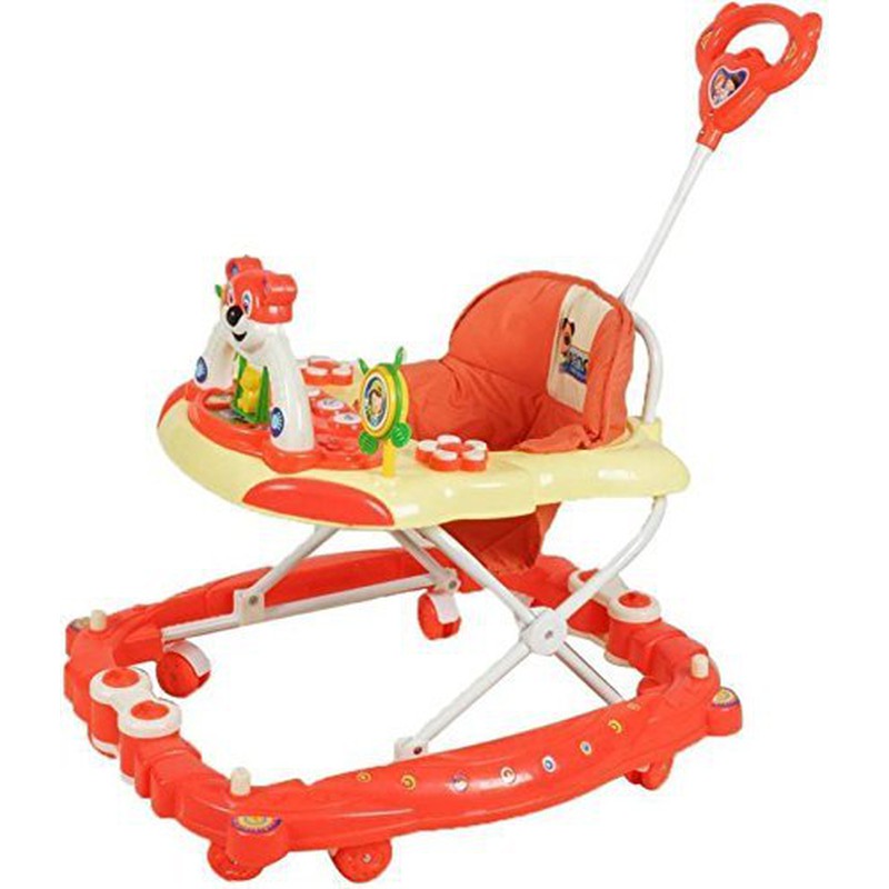 Baby Musical Rocking Walker - Foldable & Height Adjustable With Parental Handle (Red)