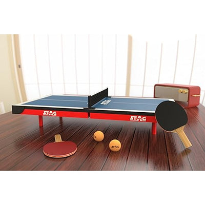 STAG ICONIC Super Mini Table Tennis Table| Portable Indoor Ping Pong Super Mini Table for Kids Fun Recreational Play| Included with TT Rackets and Balls| All in a Briefcase-Size Foldable Design