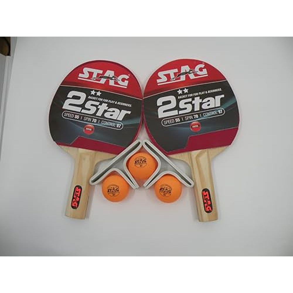 STAG ICONIC 2 Star Table Tennis Playset, 2 Racquets & 3 Balls (Orange)