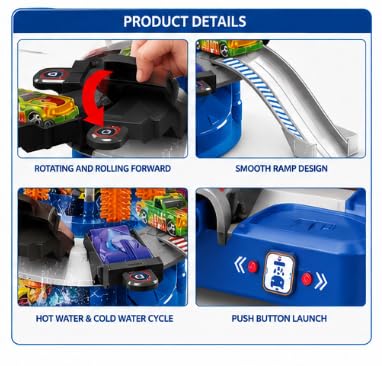 Six-Six-Zero Multi-Station Car Wash Facility Toy Playset | 43 Pieces | Colour Changing Alloy Cars