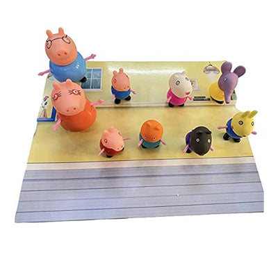 Happy Pig Family and Friends Tea Party Picnic Set with Castle (Multicolor) - Set of 9 Figures