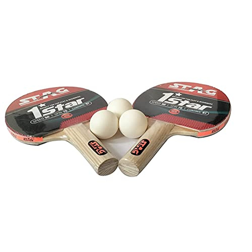 STAG ICONIC 1 Star Table Tennis Playset, 2 Racquets & 3 Balls (White)