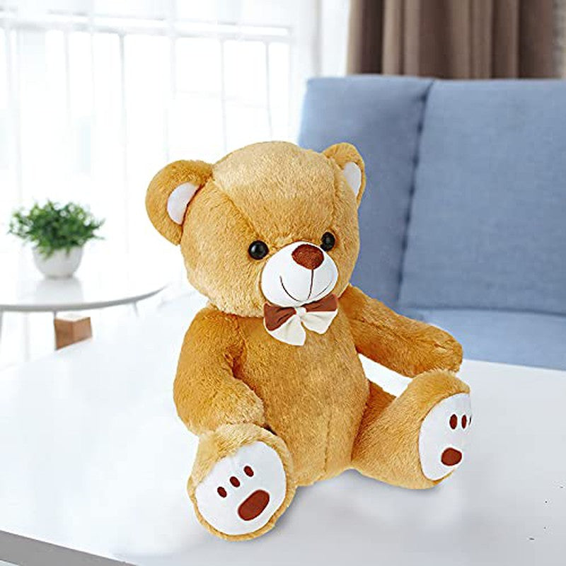 Plush Cute Sitting Teddy Bear Soft Toys with Neck Bow and Foot Print - Brown 35 cm